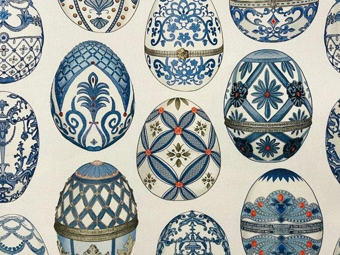 Artistieke stof Blauwe Keizerlijke Eieren – Fabergé-stijl &, Antiek en Kunst, Antiek | Kleden en Textiel