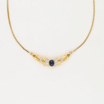 Ketting met hanger - 18 karaat Geel goud Saffier - Diamant