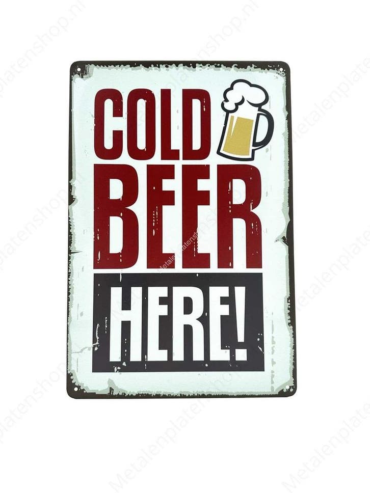 Cold Beer Here! - Bieren, Huis en Inrichting, Woonaccessoires | Wanddecoraties, Ophalen of Verzenden