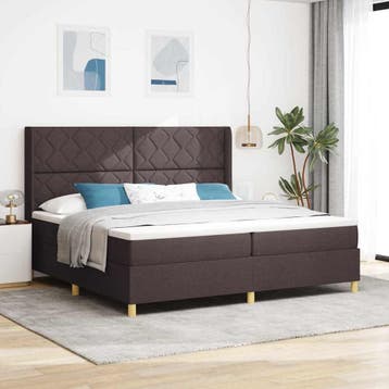 vidaXL Boxspringbed met LED-stripverlichting Bruin 200 x 200, Bruin, Verzenden, Stof, Nieuw