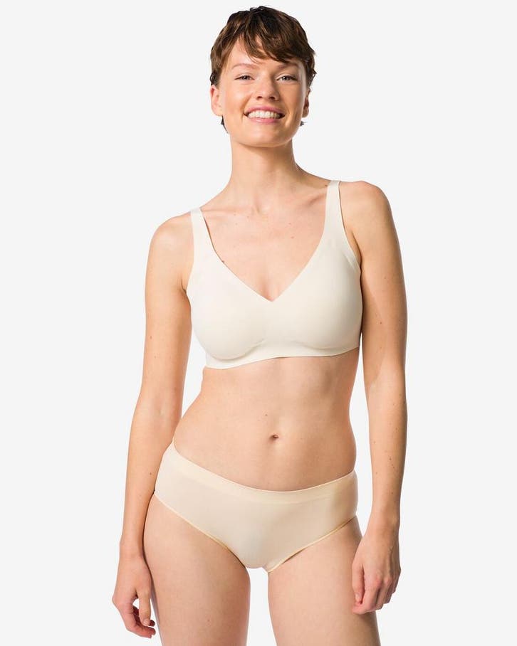 HEMA Dameshipster naadloos micro met kant naturel 3+1 gratis, Kleding | Dames, Ondergoed en Lingerie, Verzenden