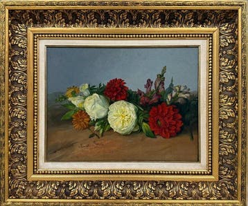 José María Murillo Bracho (1827-1882) - Bodegón floral, Antiek en Kunst