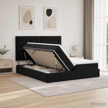 vidaXL Opslag bed met hoofdeinde met opslag Zwart 200 x 200, Verzenden, Zwart, Stof, Nieuw