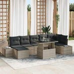 vidaXL Tuin Sofa Set met opslag 8 pcs Lichtgrijs Poly riet, Verzenden, Nieuw, Rotan, 8 zitplaatsen