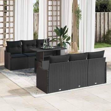 vidaXL Tuin Sofa Set 7 st Zwart poly rattan, Verzenden, Nieuw, 7 zitplaatsen
