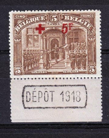 België 1918 - 5 FR ten voordele van het Rode Kruis, Postzegels en Munten, Gestempeld