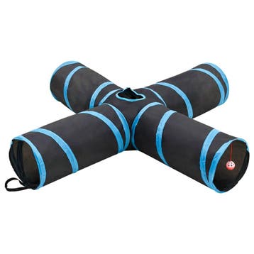 vidaXL Kattentunnel 4-voudig 132 cm polyester zwart en blauw, Kinderen en Baby's, Verzenden, Nieuw