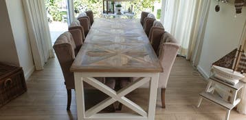 Maatwerk landelijke eettafel RM Chassigny kasteelvloer stijl, Riviera Maison Landelijk, 100 tot 150 cm, Ophalen of Verzenden, Vijf personen of meer