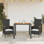 vidaXL 3-delige Tuinset met kussens poly rattan zwart, 2 zitplaatsen, Nieuw, Tuinset, Verzenden