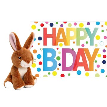 Pluche konijn knuffel - 12 cm - Happy Birthday kaart, Verzenden, Nieuw