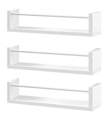 Set van 3 Wandplanken – Zwevend MDF Wit met IJzeren Steun (, Verzenden, Nieuw