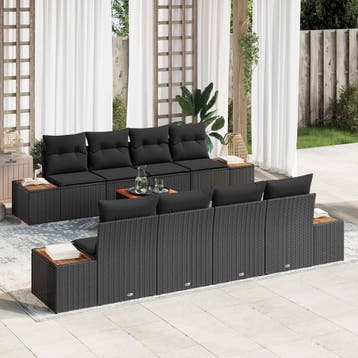 vidaXL Tuin Sofa Set 9 st Zwart Poly riet, Tuin en Terras, Verzenden, Nieuw, Meer dan 8 zitplaatsen