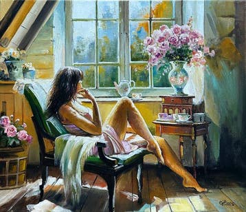 Alexander Nakonechny (1971) - Morning by the window, Antiek en Kunst, Kunst | Schilderijen | Klassiek