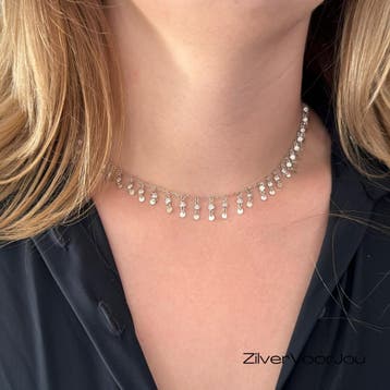 Zilveren ibiza style ketting witte zirkonia, Verzenden, Nieuw, Zilver