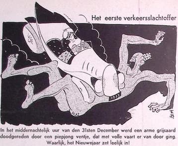 Het oude jaar wordt aangereden op spotprent (lijst optie), Verzenden