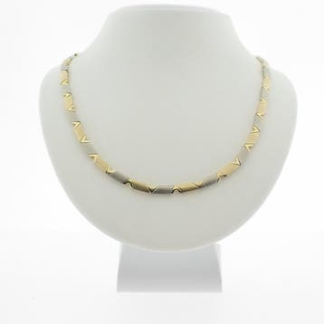 Bicolor gouden fantasie schakelcollier (Ketting), Ophalen of Verzenden, Gebruikt, Goud, Goud