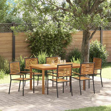 vidaXL Tuin eettafelset 7 st Zwart Massief Acaciahout, Verzenden, Nieuw, 7 zitplaatsen