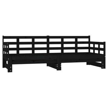 Logeerbed uitschuifbaar - Zwart grenen - Tweedekansje OP=OP, Huis en Inrichting, 90 cm, Zwart, Tweepersoons, Zo goed als nieuw