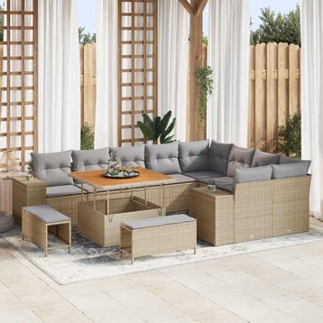 vidaXL Tuin Sofa Set 12 st Beige poly rattan, Verzenden, Nieuw, 2 zitplaatsen