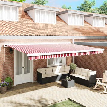 vidaXL Uitschuifbare luifel Rood en Wit 500 × 300 cm, Verzenden, Nieuw