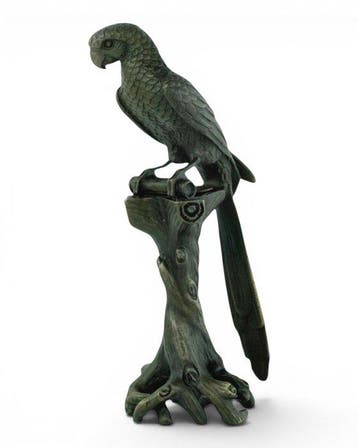 Nick - sculptuur, Macaw on Tree Trunk - 18 cm - Brons
