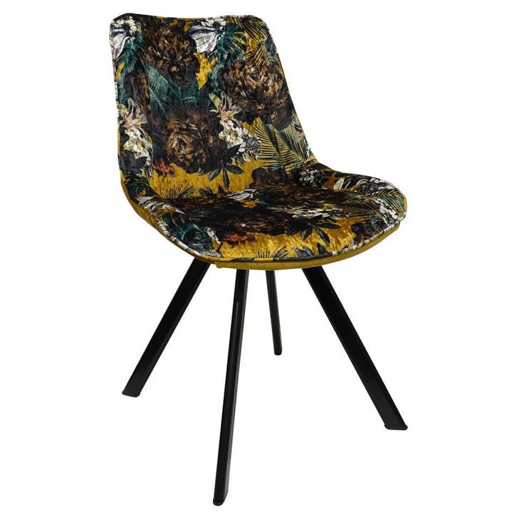 Stoel | Fluweel/Metaal | Flower Yellow | Zwarte Poten |, Zakelijke goederen, Horeca | Keukenapparatuur, Nieuw in verpakking, Verzenden