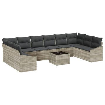 vidaXL Tuinbankenset met opslag Lichtgrijs poly rattan, Verzenden, Nieuw, Rotan, Meer dan 8 zitplaatsen