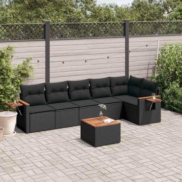 vidaXL 7-delige Loungeset met kussens poly rattan zwart, Verzenden, Nieuw, Loungeset