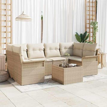 vidaXL Tuin Sofa Set 7 pcs 6-Seater Beige en Crème poly, Verzenden, Nieuw, 7 zitplaatsen