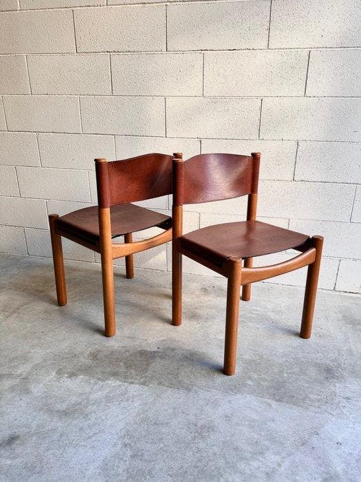 Pozzi - Augusto Savini - Stoel (2) - Houten en leren stoelen, Antiek en Kunst, Antiek | Meubels | Stoelen en Banken