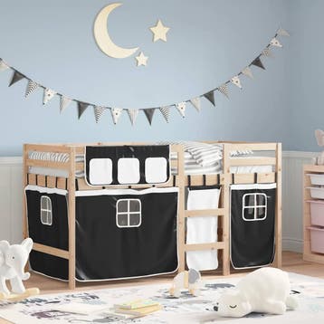 vidaXL Kinderhoogslaper met gordijnen 90x190 cm grenenhout, 90 cm, Eenpersoons, Verzenden, Wit