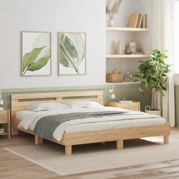 vidaXL Bedframe met hoofdeinde bewerkt hout sonoma eiken, Eenpersoons, Bruin, Verzenden, Nieuw