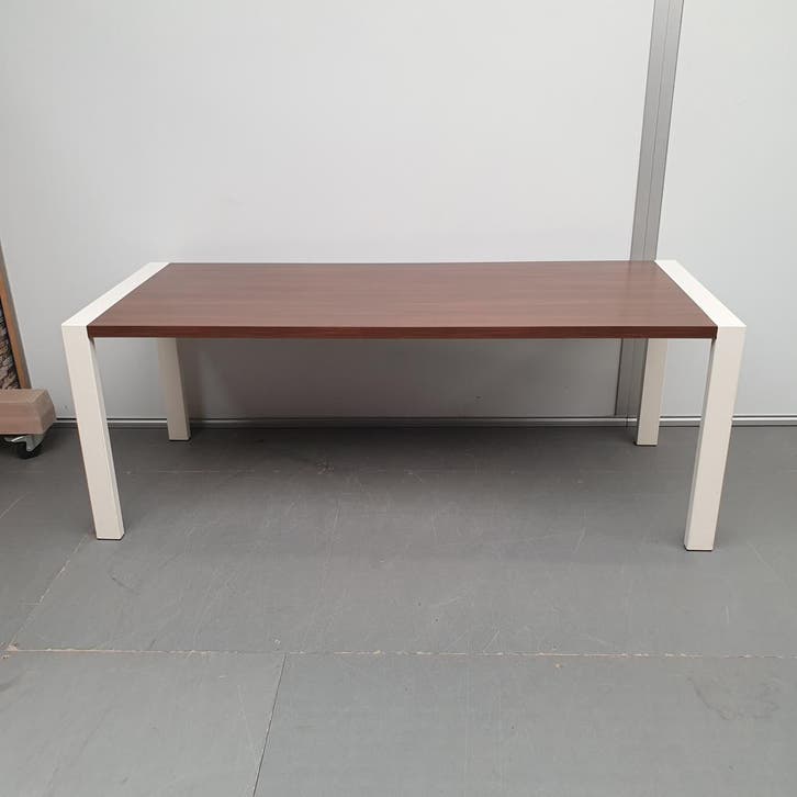 Ahrend Portal bureau - 200x80 cm - bruin eiken blad/wit fram, Huis en Inrichting, Bureaus, Ophalen of Verzenden