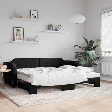 vidaXL Slaapbank met onderschuifbed 90x200 cm stof zwart, 90 cm, Eenpersoons, Verzenden, Zwart