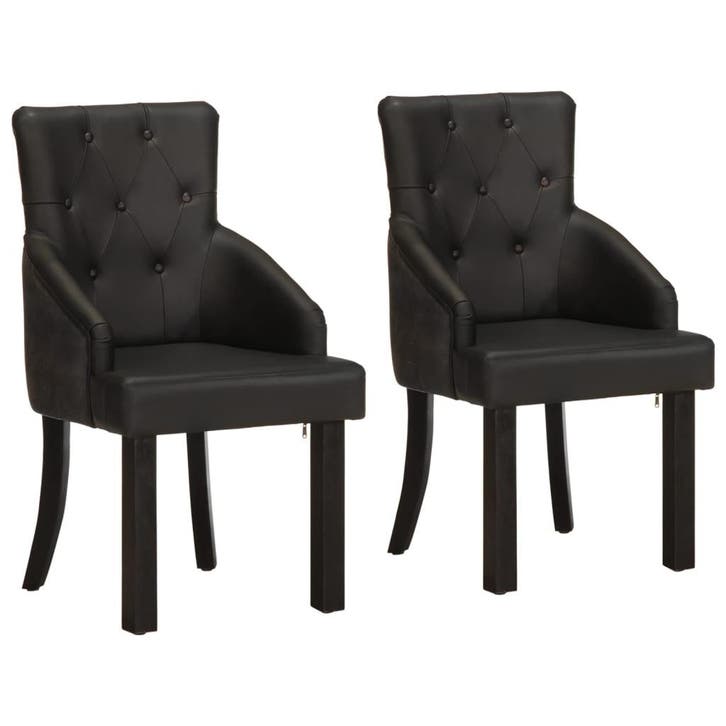 vidaXL Eetkamerstoelen 2 st echt geitenleer zwart, Huis en Inrichting, Stoelen, Zwart, Nieuw, Verzenden