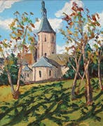 Ecole française (XX) - Église Saint-Nicolas (Civray), Antiek en Kunst, Kunst | Schilderijen | Klassiek