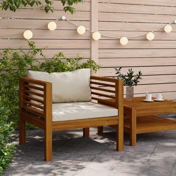 vidaXL Tuinstoel met crèmewitte kussens massief acaciahout, Tuin en Terras, Tuinsets en Loungesets, Verzenden, Nieuw, Hardhout