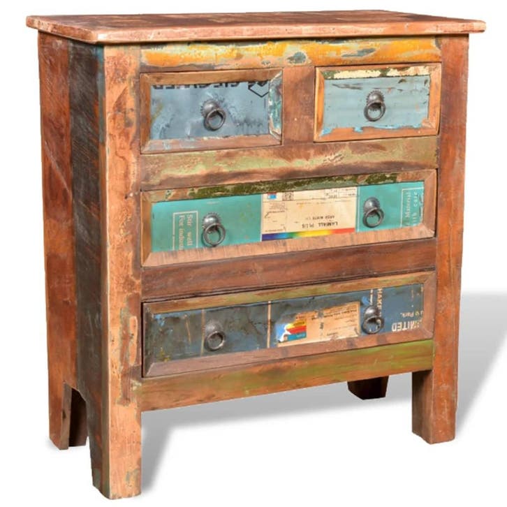 vidaXL Kast met 4 lades massief gerecycled hout, Kinderen en Baby's, Kinderkamer | Commodes en Kasten, Nieuw, Verzenden