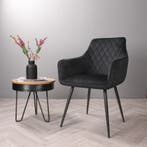 Eetkamerstoel met armleuning | Velvet | Zwart | DS4U Ravi, Huis en Inrichting, Stoelen, Ophalen of Verzenden, Nieuw, Zwart