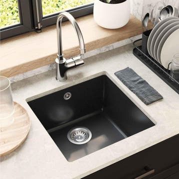 vidaXL Wasbak 80% Kwarts en 20% Hars 430 x 460 mm Zwart, Verzenden, Nieuw