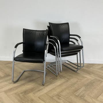 Aspa -Klöber vergaderstoel (set van 4), zwart leder, Huis en Inrichting, Stoelen, Gebruikt, Zwart, Leer, Ophalen of Verzenden