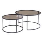 Salontafel set van 2 Kokkola rookglas grijs en zwart [en.cas, Huis en Inrichting, Tafels | Salontafels, Verzenden, Nieuw