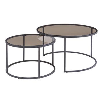 Salontafel set van 2 Kokkola rookglas grijs en zwart [en.cas, Verzenden, Nieuw