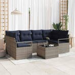vidaXL Bankstel 7 pcs Grijs en Blauw poly rattan, Verzenden, Nieuw, Rotan, 7 zitplaatsen
