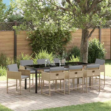 vidaXL Tuin eettafelset 9 st Beige poly rattan, Verzenden, Nieuw, Rotan, Meer dan 8 zitplaatsen