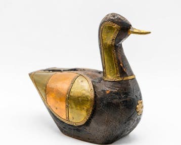 sculptuur, Anatra decorativo in legno - 15 cm - met, Antiek en Kunst, Curiosa en Brocante