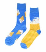 Sokken katoen - ijsjes print - blauw geel wit - maat 38-45, Nieuw