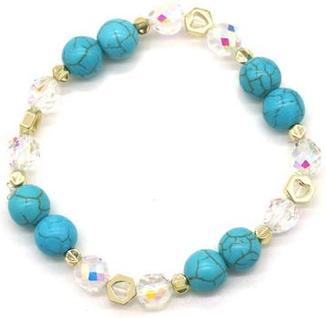 Elastische Armband met Turquoise Kralen - Goudkleurig, Verzenden, Nieuw