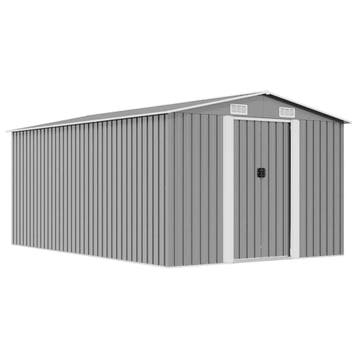 vidaXL Tuinschuur 257x392x181 cm metaal grijs, Tuin en Terras, Tuinhuizen, Verzenden, Nieuw