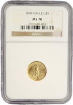 Gouden American Eagle 1/10 oz 2004 NGC MS70 gecertificeerd, Postzegels en Munten, Verzenden, Midden-Amerika, Losse munt, Goud